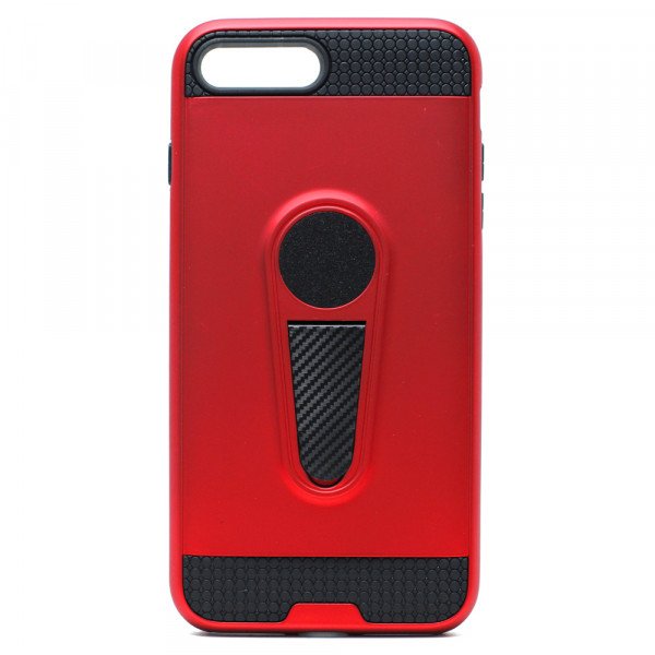 Wholesale iPhone 8 Plus / 7 Plus Metallic Plate Stand Case Work with Magnetic Mount Holder (Red)